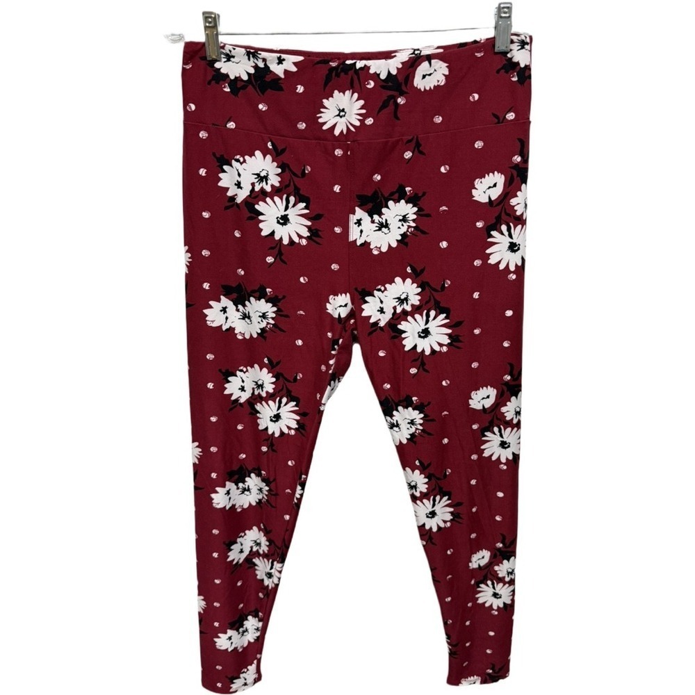 Red Daisy Polka Dot Tall & Curvy TC Leggings LulaRoe Butter Soft Whimsical